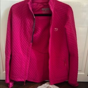 Bright Pink Quilted golf Jacket with Stand-Up Collar